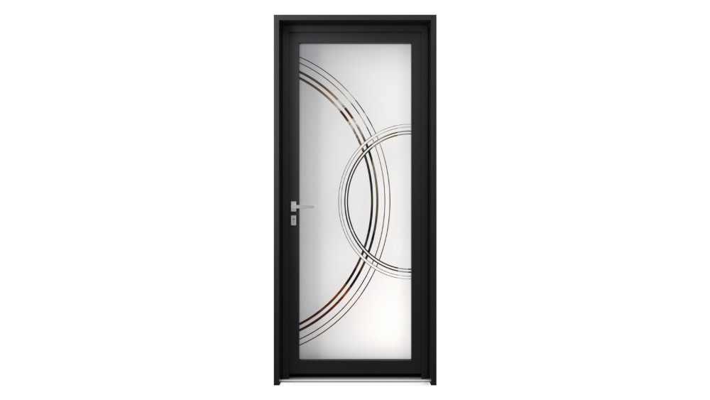 Porte d'entrée parclosé gamme lumière ARTEMIS Porte d'entrée vitrée avec détails en forme de cercle